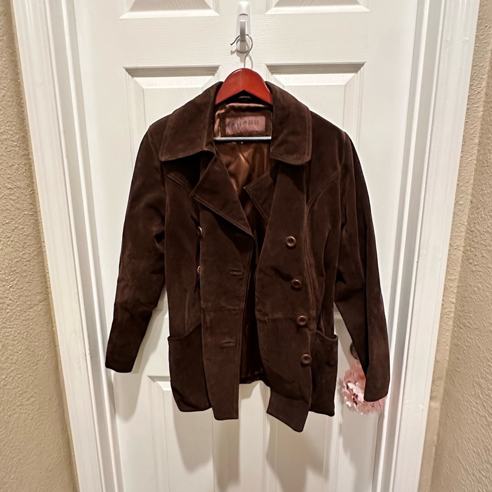 Guess pea coat in suede; dark brown; size small